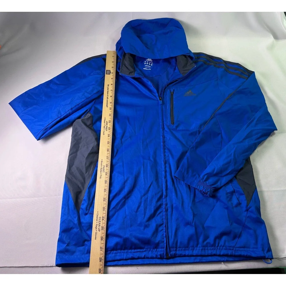 Adidas Mens M Running Jacket Blue Gray Hooded‎ Full Zip 3-Stripe Athletic